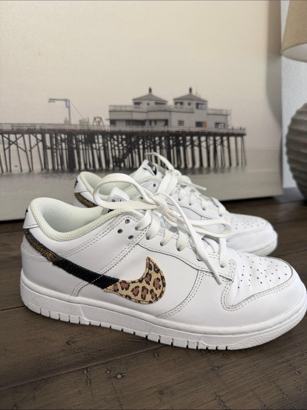 Nike Dunk Low Gold Leopard Swoosh size 7 1/2